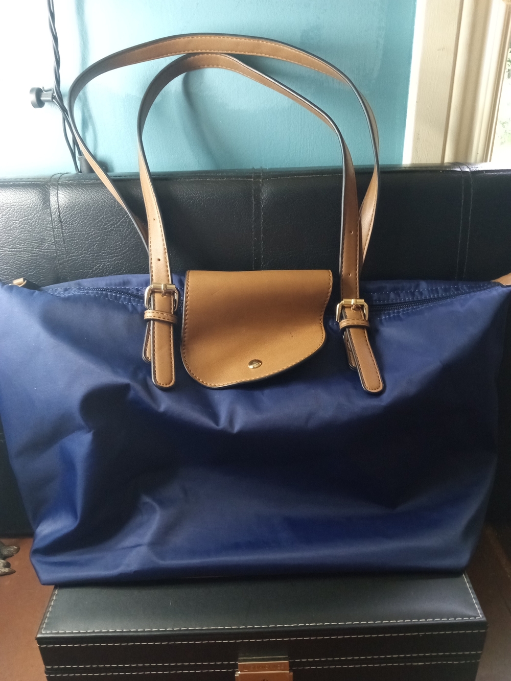 Navy and Tan Everyday Tote Bag - Classic Women's Shoulder Bag